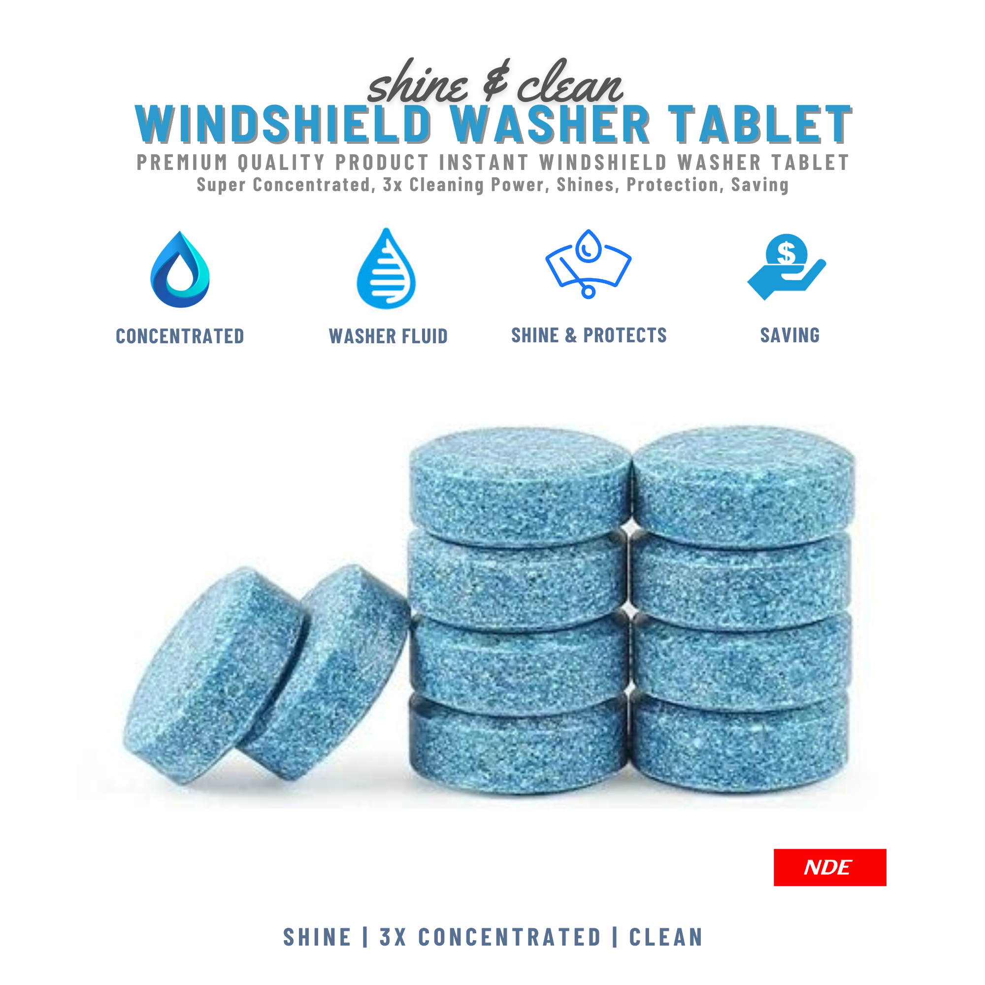 WINDSHIELD GLASS CLEANER TABLETS - NDE STORE