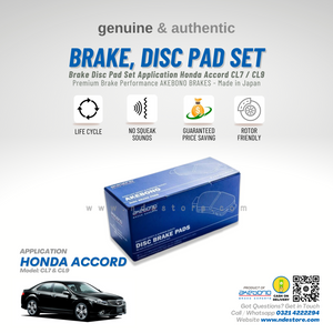 BRAKE, DISC PAD FRONT FOR HONDA ACCORD CL7 / CL9 - AKEBONO MADE IN JAPAN HONDA GENUINE PARTS ACCESSORIES WWW.NDESTORE.COM PAKISTAN HONDA GENUINE PARTS DISC PAD SET FRONT REAR 