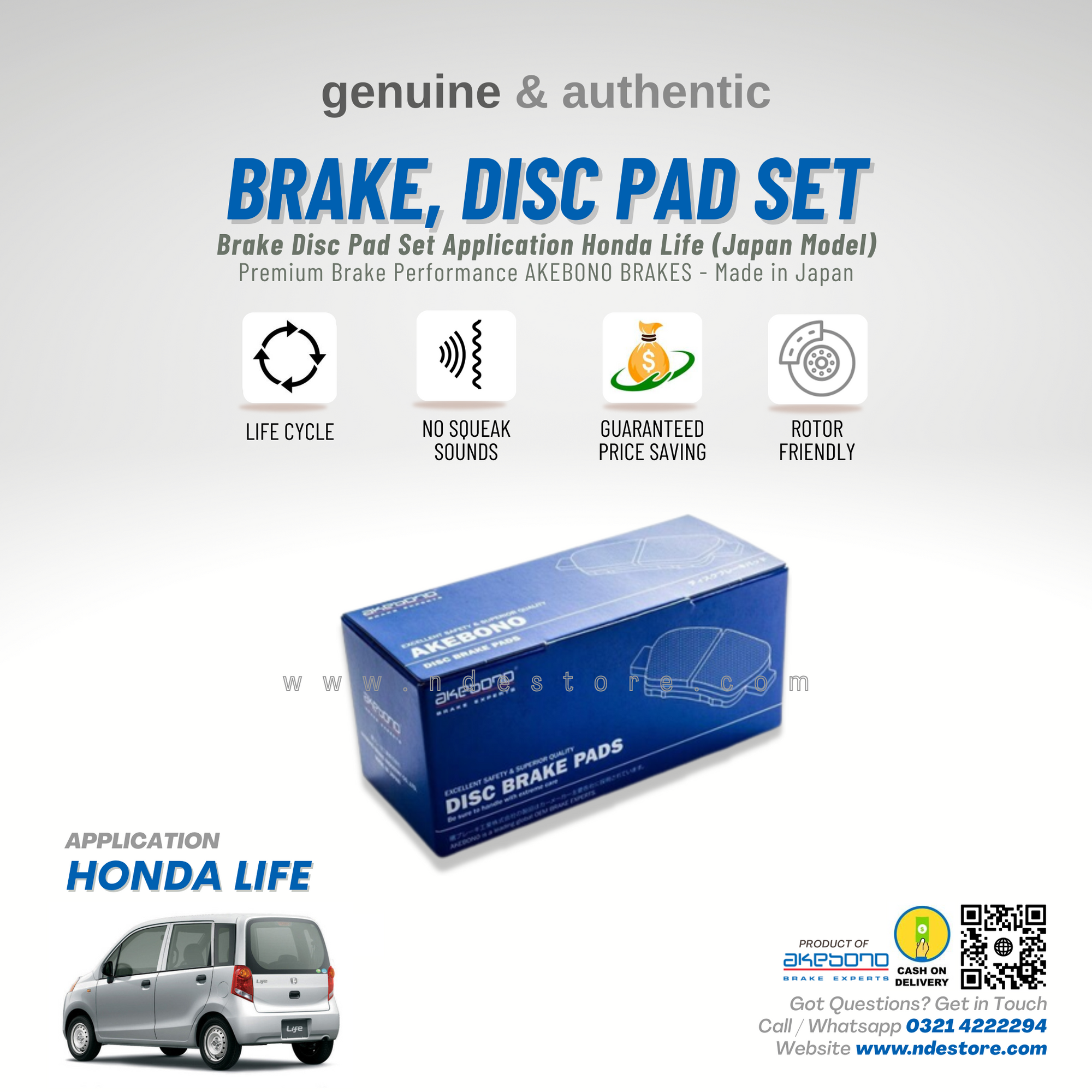 BRAKE, DISC PAD FRONT FOR HONDA LIFE - AKEBONO