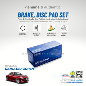BRAKE, DISC PAD FRONT FOR DAIHATSU COPEN - AKEBONO DAIHATSU COPEN GENUINE DISC PAD SET FRONT AKEBONO MADE IN JAPAN