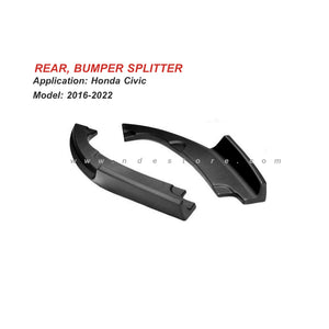 BUMPER LIP SPLITTER, REAR CANARD FOR HONDA CIVIC (2016-2021)