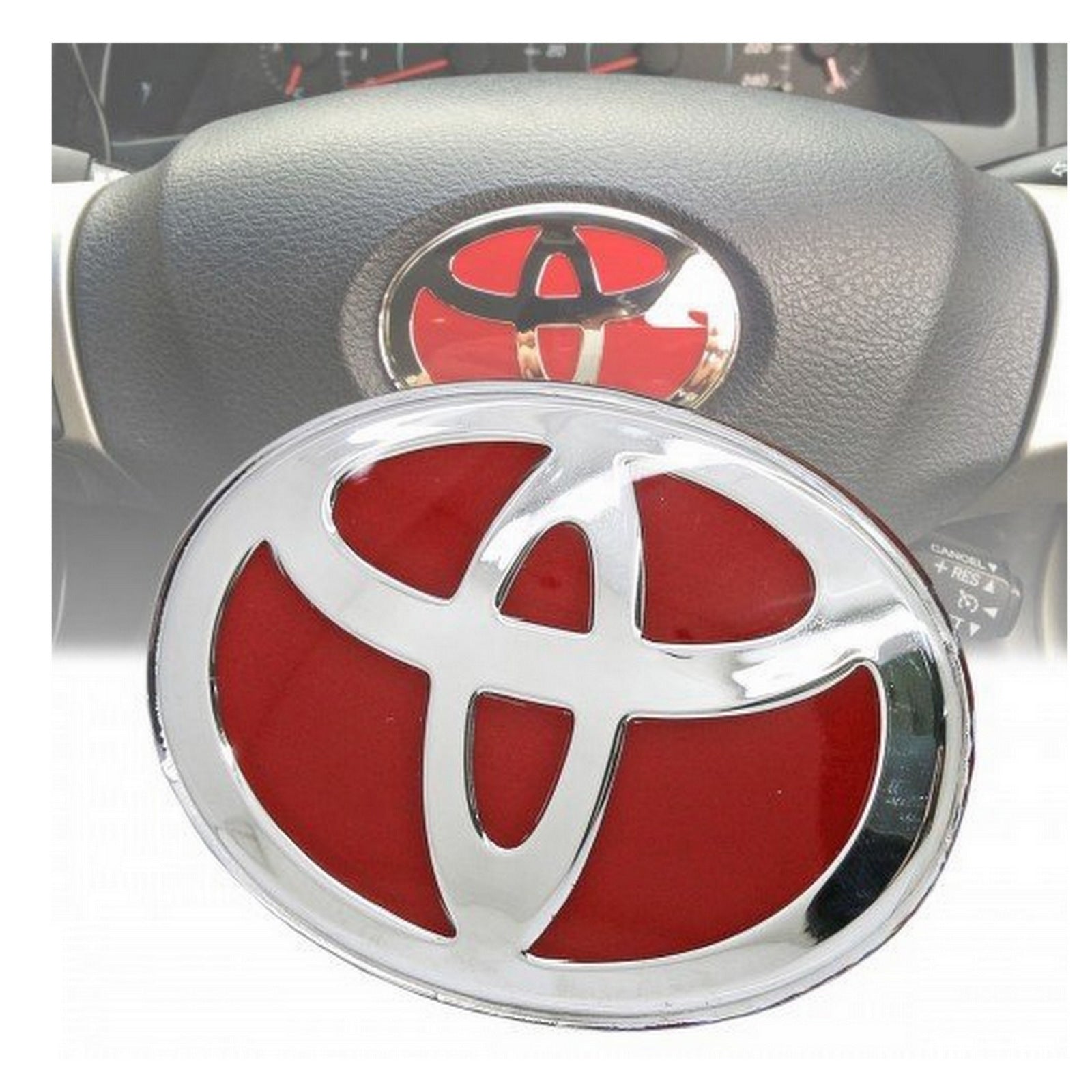 MONOGRAM TOYOTA LOGO STEERING RED WITH SILVER SPORTS TYPE FOR TOYOTA (IMPORTED)